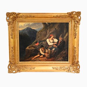 Scene with Shepherd, Mid-1800s, Oil on Canvas, Framed