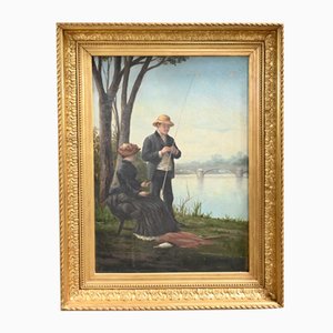 Fisherman, Late 1800s, Oil on Canvas, Framed