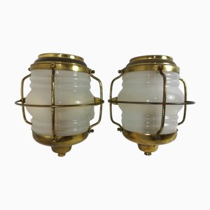 Vintage Wall Lights in Glass and Brass, 1960s, Set of 2