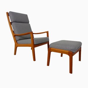 Sillón Senator danés Mid-Century de teca y otomana de Ole Wanscher para Poul Jeppesen, años 60. Juego de 2