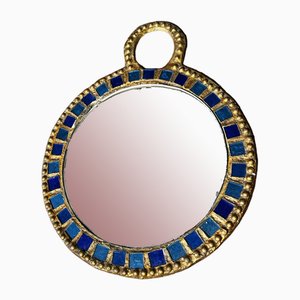 Specchio da parete in metallo e talosel blu di Irina Jaworska per Line Vautrin, anni '70