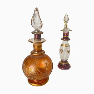 Venetian Hand-Painted Red Perfume Bottles in Gold 24-Karat, Italy, 20th Century, Set of 2