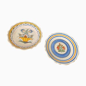 French Faience Plate in Yellow and Blue, Set of 2