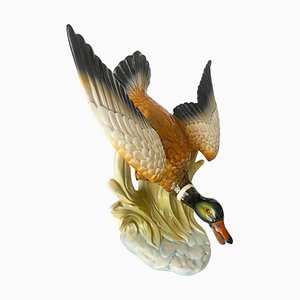 Large Ceramic Flying Duck in the Style of Delphin Massier Brown, 20th Century