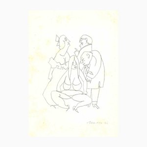 Mino Maccari, Figuras, Dibujo a tinta, Mid-Century