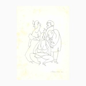 Mino Maccari, Figures, Ink Drawing, Mid-20th Century