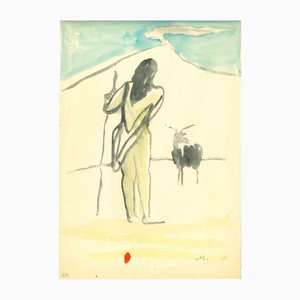 Mino Maccari, The Shepherd, Watercolor, Mid-20th Century