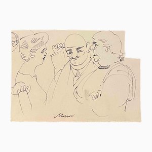 Mino Maccari, Figures, Ink Drawing, Mid-20th Century