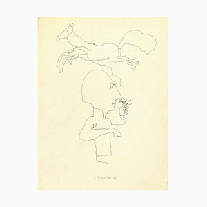 Mino Maccari, amante de los caballos, dibujo a tinta, mediados del siglo XX