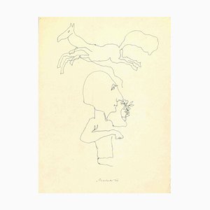Mino Maccari, Horse Lover, Ink Drawing, Mid-20th Century