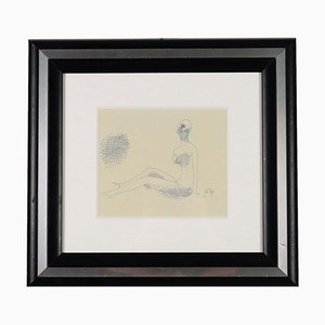 Mario Tozzi, Composition Figurative, Dessin au Stylo Bille, Encadré