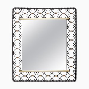 Specchio in ferro battuto e ottone, anni '50