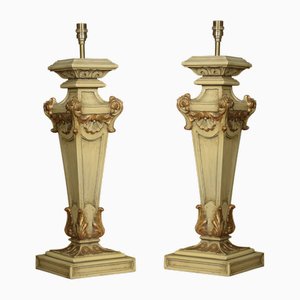 Carved Painted Table Lamps, 1920s, Set of 2