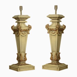 Carved Painted Table Lamps, 1920s, Set of 2