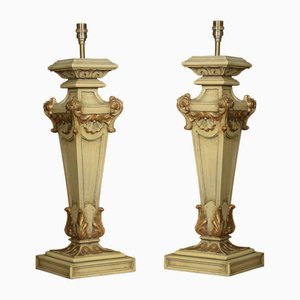 Geschnitzte Bemalte Tischlampen, 1920er, 2er Set