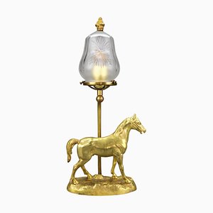 Französische Tischlampe aus Bronze mit Pferdeskulptur, 1950er