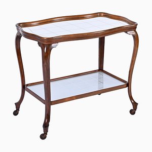 Louis XV Bar Cart in Oak with Mirror Top and Glass, Italy, 1930s
