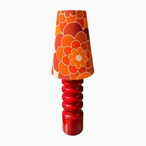 Large Mid-Century Space Age Red Flower Ceramic Table Lamp, 1970s