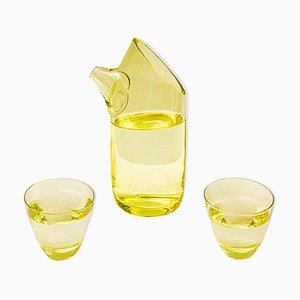 Pichet et Verres à Eau Mid-Century Jaune Citron, 1960s, Set de 3