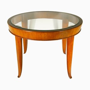 Italian Round Wood and Glass Coffee Table, 1940s