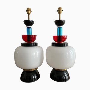 Glass Table Lamps by by Ettore Sottsass, Italy, Murano, 1970s, Set of 2