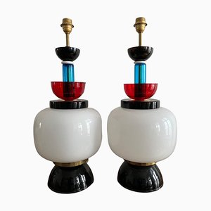 Lampes de Bureau en Verre par Ettore Sottsass, Italie, Murano, 1970s, Set de 2