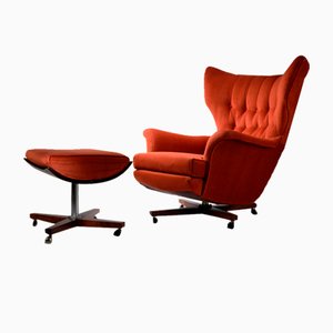 Mid-Century Blofeld 6250 Swivel & Rock Wingchair with Footstool from G Plan, England, 1960s, Set of 2