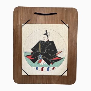 Impresión de la era Shōwa de un guerrero samurai sobre tabla de madera, años 50