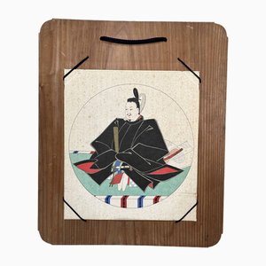 Stampa dell'era Shōwa di un guerriero samurai su tavola, anni '50