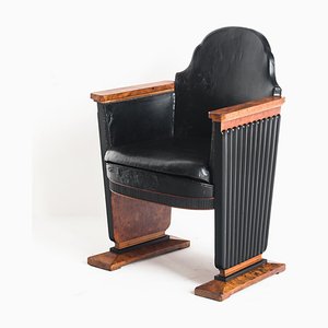 Art Deco Armlehnstuhl aus Holz & Leder, 1930er
