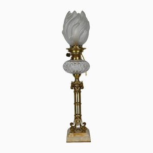 Large Electrified Brass and Onyx Oil Table Lamp, Late 19th Century