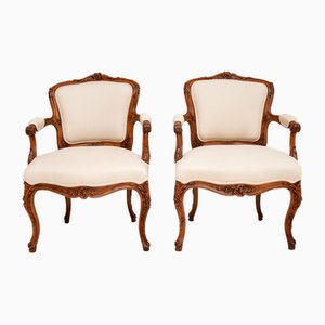 Antique French Salon Chairs in Carved Walnut, 1860, Set of 2