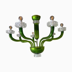 Green Murano Glass Chandelier with Trasparent Rostrato Boubeches from Simoeng
