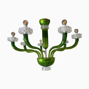 Lustre en Verre Murano Vert avec Boubeches Rostrato Transparentes de Simoeng