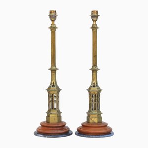 Arts and Crafts Neo Gothic Lamps in Brass, 1900, Set of 2