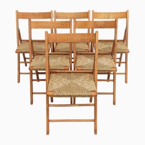 Vintage French Beech Folding Chairs, 1970s, Set of 6