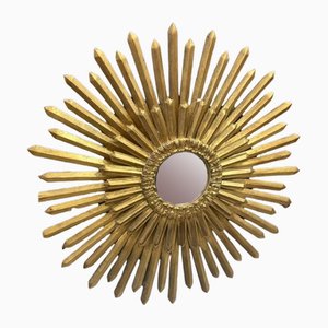 Vintage Wood and Gold Leaf Sun Mirror