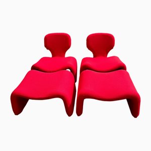 Djinn Chairs and Footstools by Olivier Mourgue for Airborne, 1960s, Set of 4