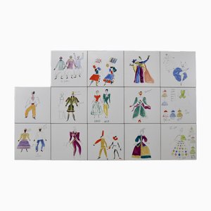 Ceramic Costumes Tiles by Giò Ponti, 1980, Set of 14