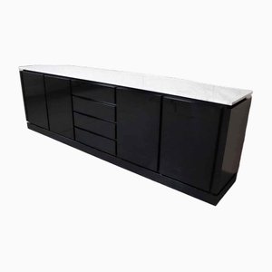 Italian Black Lacquered Sideboard with Carrara Marble Top, 1970s