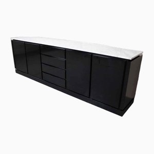 Schwarzes italienisches Sideboard mit Carrara Marmorplatte, 1970er