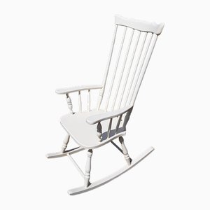 Vintage Rocking Chair with High Back in White Painted Beech, 1970s