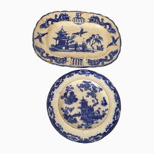 Französischer chinesischer Teller und Teller aus Fayence von Jules Vieillard, 2er Set