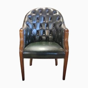 Vintage Georgian Deep-Buttoned Dark Green Armchair