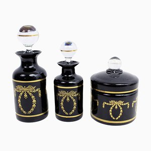 Black and Golden Glass Bathroom Set, Paris, 1930s, Set of 3