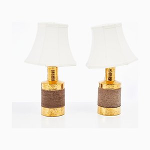 Golden Ceramic Table Lamps by Bitossi, Italy, 1970s, Set of 2