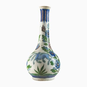 Vase Bouteille Moyen-Orient avec Animaux et Fleurs, 19ème Siècle