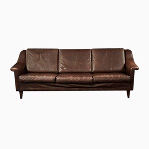 Mid-Century Danish Modern Brown Leather 3-Seater Sofa, 1970s