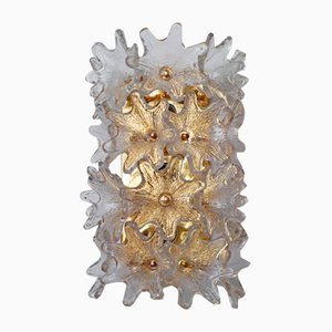 Large Golden Wall Lamp with Glass Flowers by Paolo Venini for VeArt, 1970s
