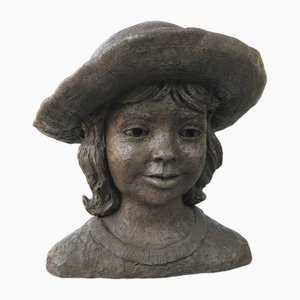 Busto modelo del artista de una niña con sombrero de Panamá, años 60